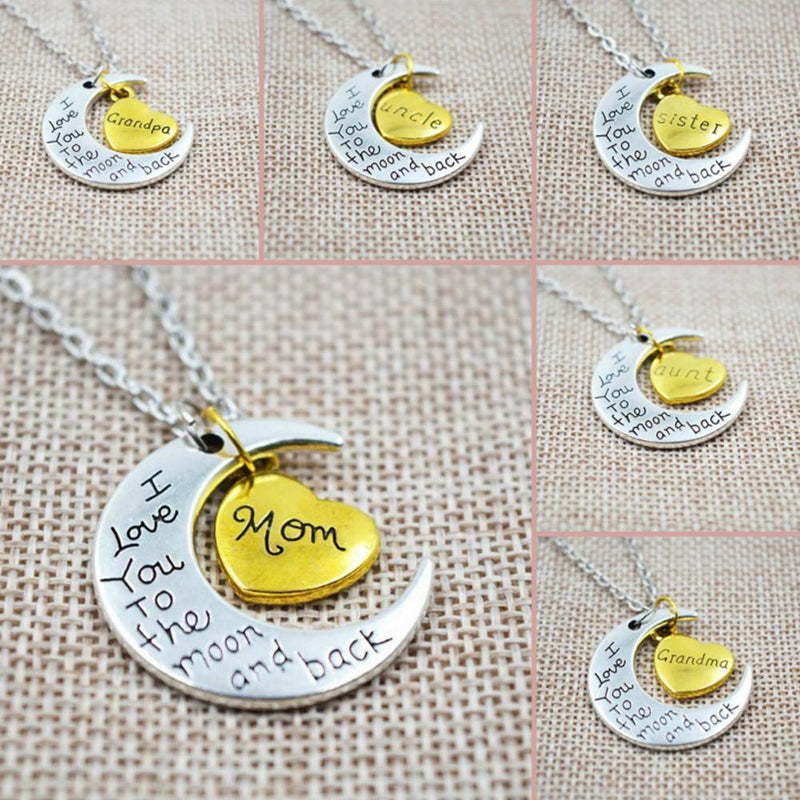 "I Love You To The Moon And Back" Two Tone Family Necklace