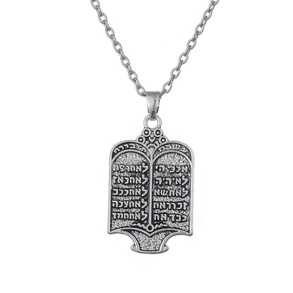 Tibetan Silver Plated 10 Commandments Pendant Necklaces