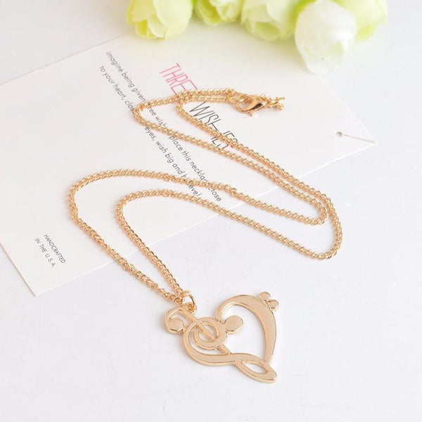 Treble and Clef Heart Pendant Necklaces