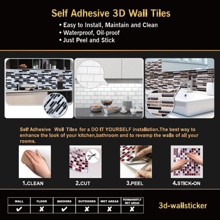 3D Mosaic Tile Self-adhesive Stickers(4 PCS)