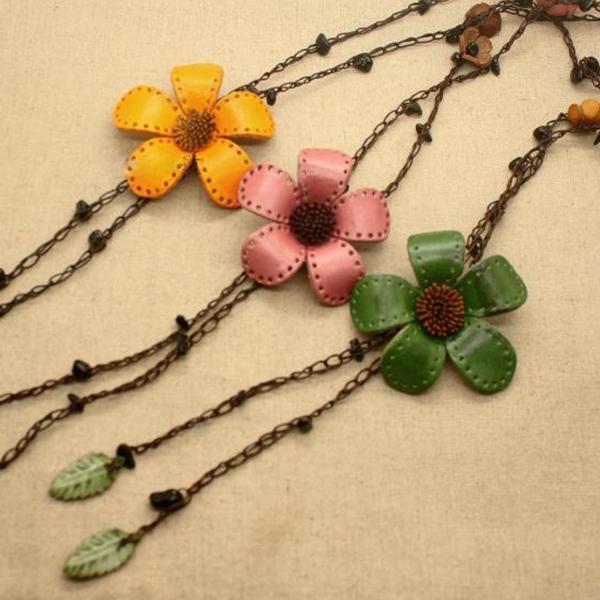 Leather Flower Necklace