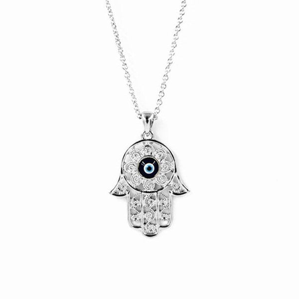 Gorgeous Hand of Fatima Blue Evil Eye Pendant Necklaces