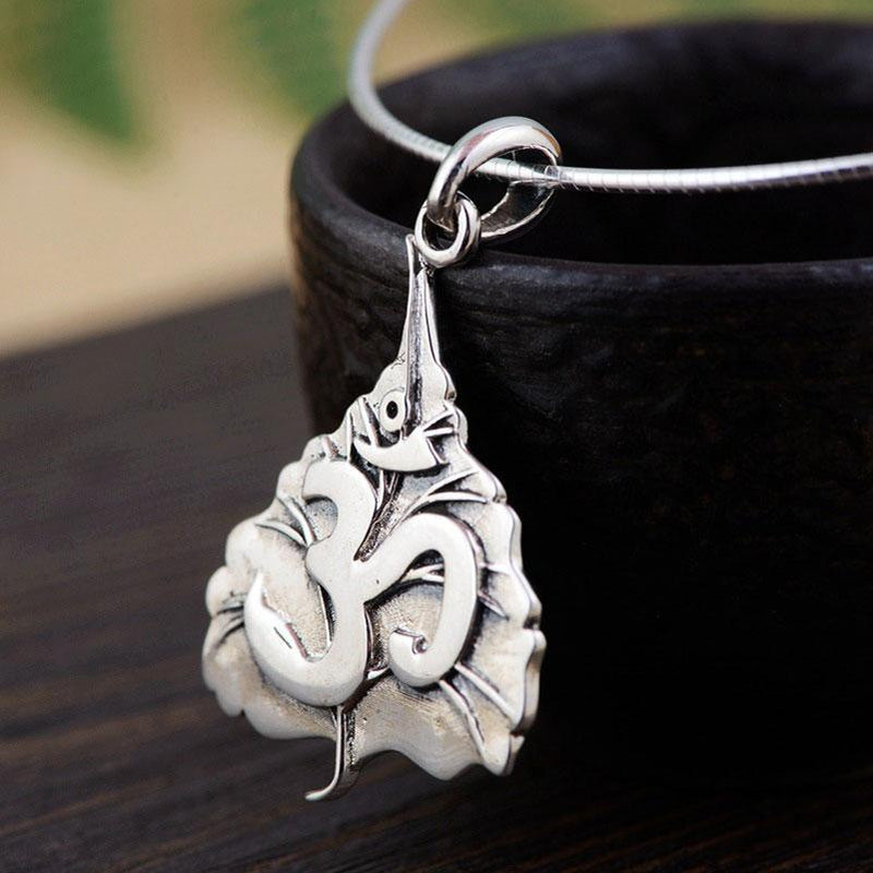 925 Silver Bodhi Leaf Om Pendant Necklaces