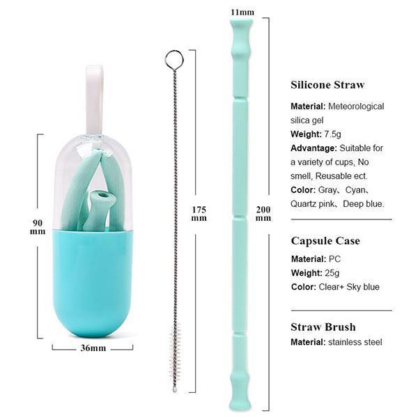 FDA Portable Silicone Straws Drinking Reusable with Cases BPA Free