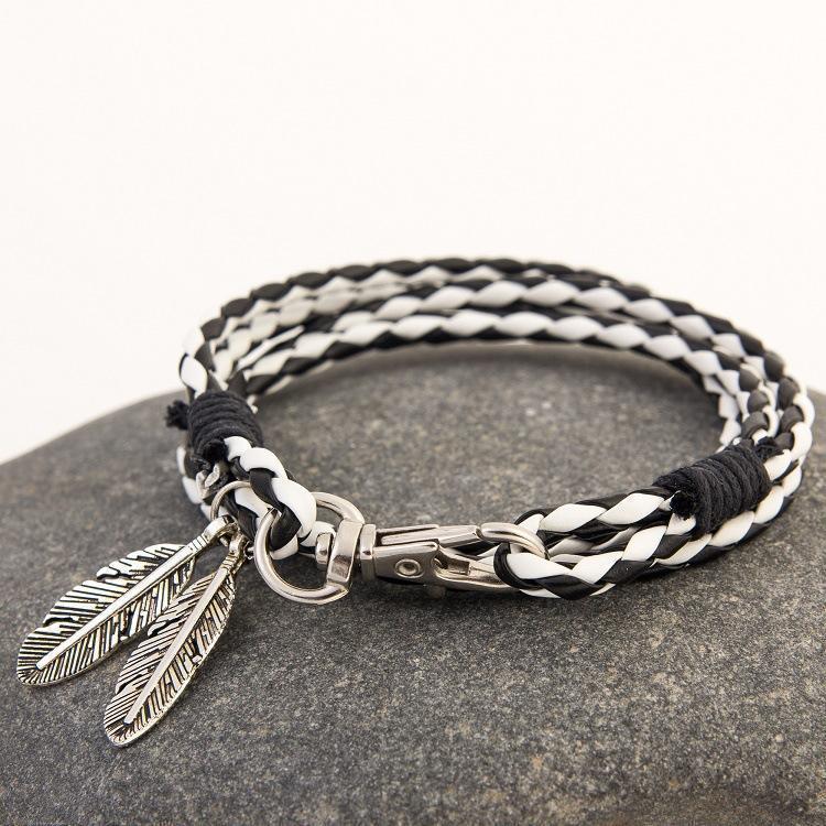 Feather Charm Multiwrap Leather Bracelets