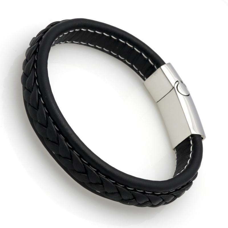 Genuine Leather Braided Bracelet With Stainless Steel Magnetic Clasp