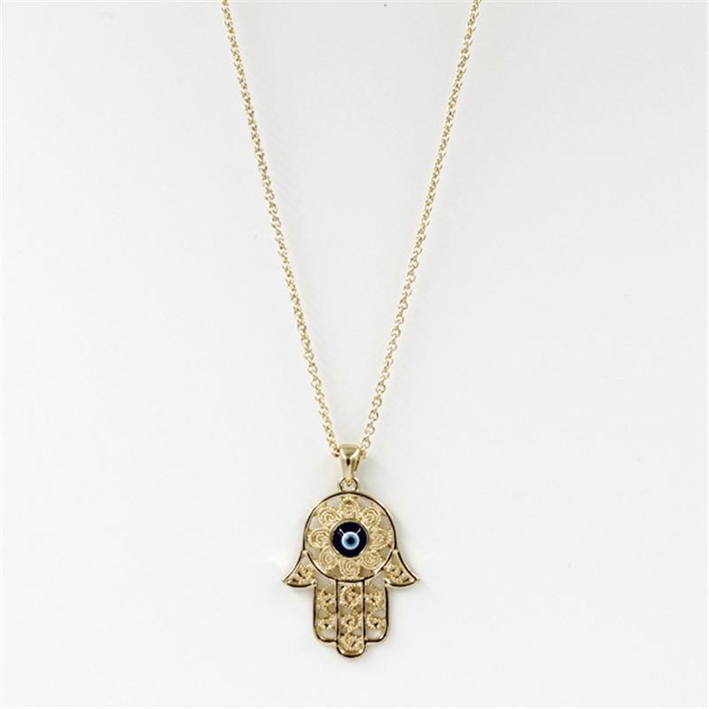 Gorgeous Hand of Fatima Blue Evil Eye Pendant Necklaces