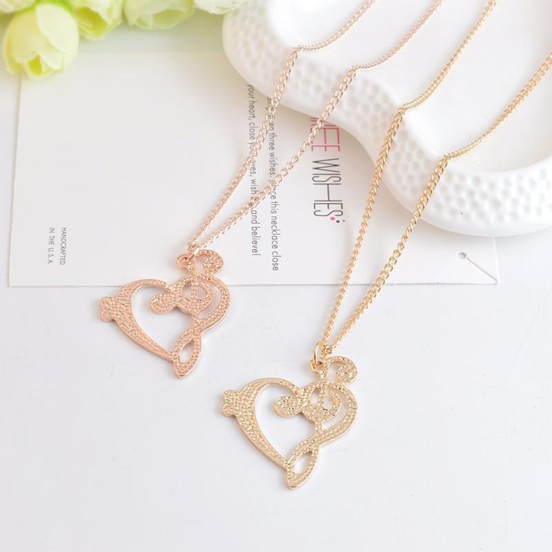 Treble and Clef Heart Pendant Necklaces