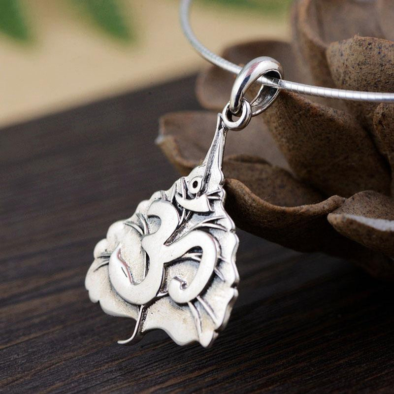 925 Silver Bodhi Leaf Om Pendant Necklaces