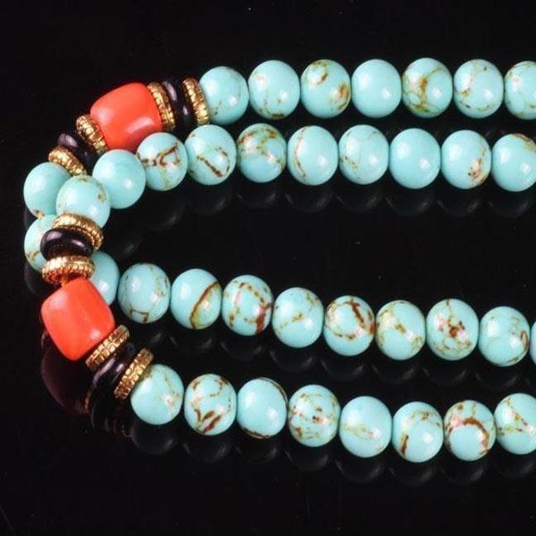 108 Natural Turquoise Bead Wrist Mala Bracelets