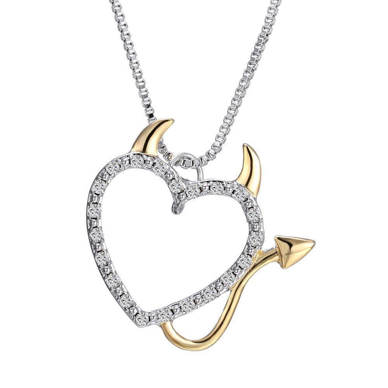 Two Tone Gold and Silver Plated Devil Sweetheart Pendant Necklaces