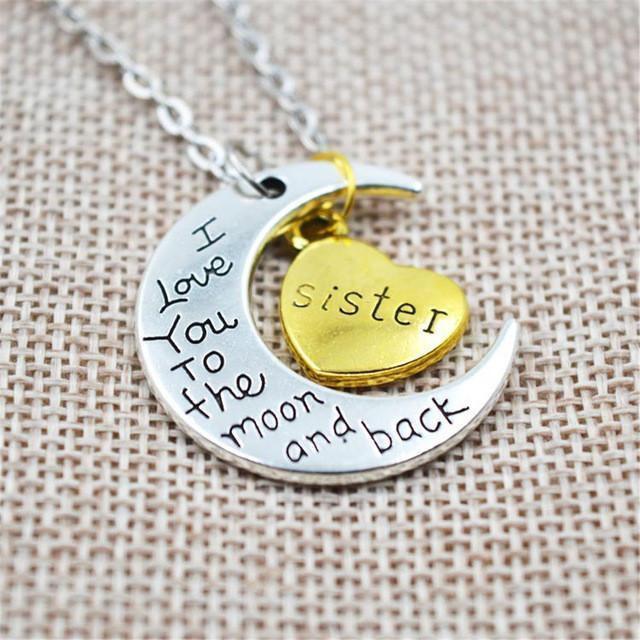 "I Love You To The Moon And Back" Two Tone Family Necklace