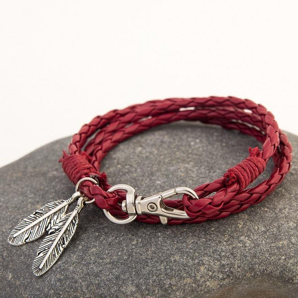 Feather Charm Multiwrap Leather Bracelets