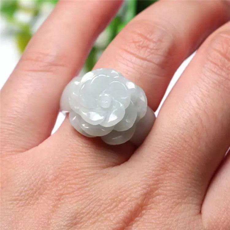 White Jadeite Rose Rings