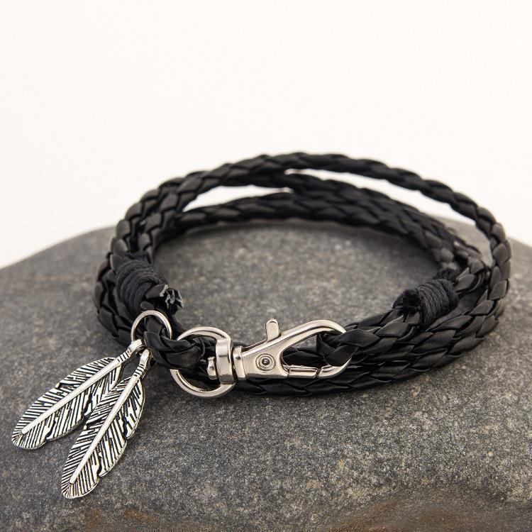 Feather Charm Multiwrap Leather Bracelets