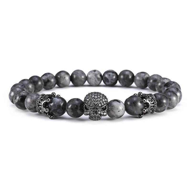 Royal Skull Natural Labradorite Stone Beads Bracelets