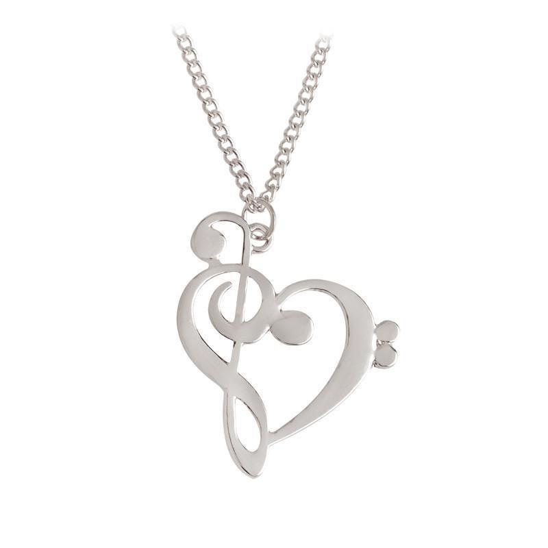 Treble and Clef Heart Pendant Necklaces