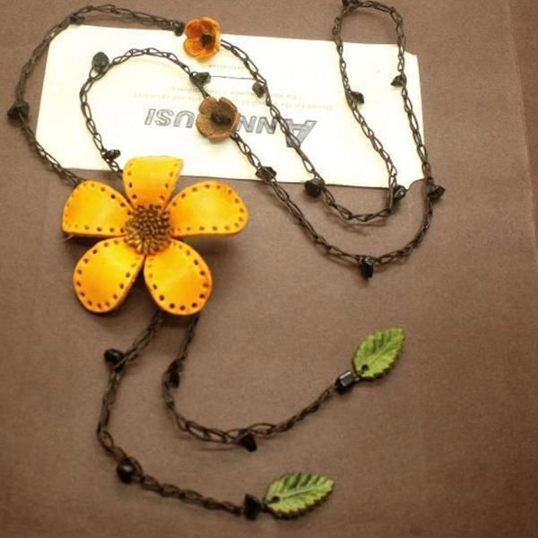 Leather Flower Necklace