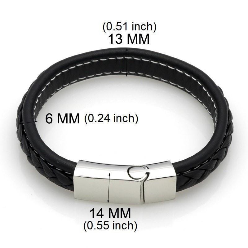 Genuine Leather Braided Bracelet With Stainless Steel Magnetic Clasp