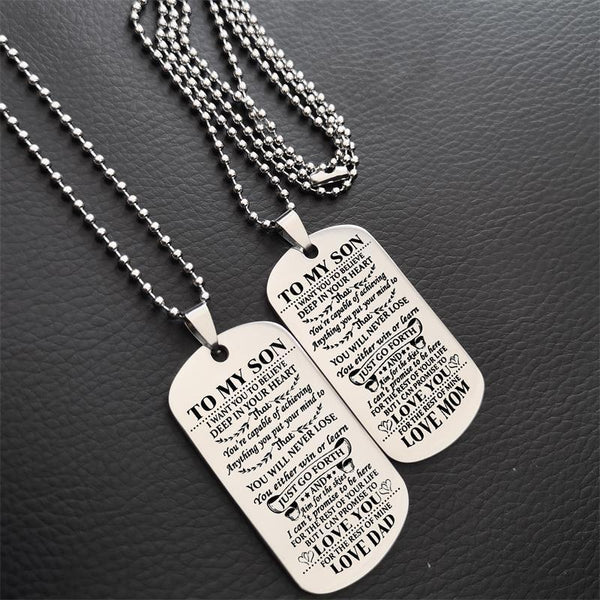 Engraving Stainless Steel Tags Dad + Mom To Son + Daughter