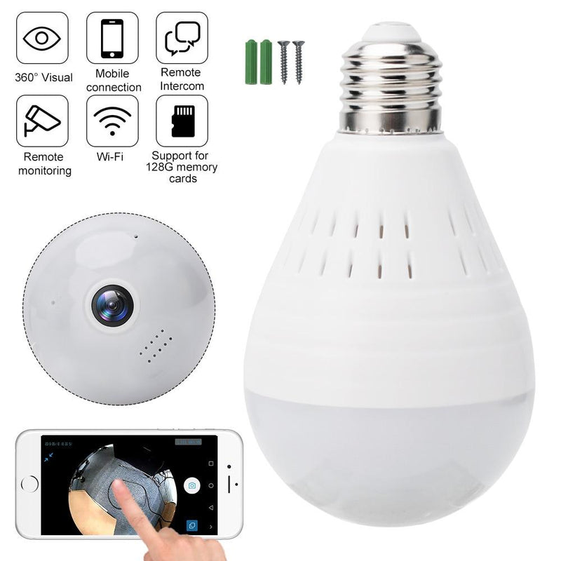 Wi-Fi Light Bulb Camera - HD 360 Degree Panoramic View with Audio